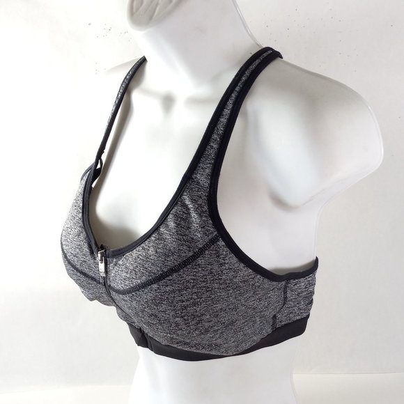Victorias Secret VSX Sports Bra 34C Underwire Padded Zip Front Racerback Gray - Picture 1 of 14